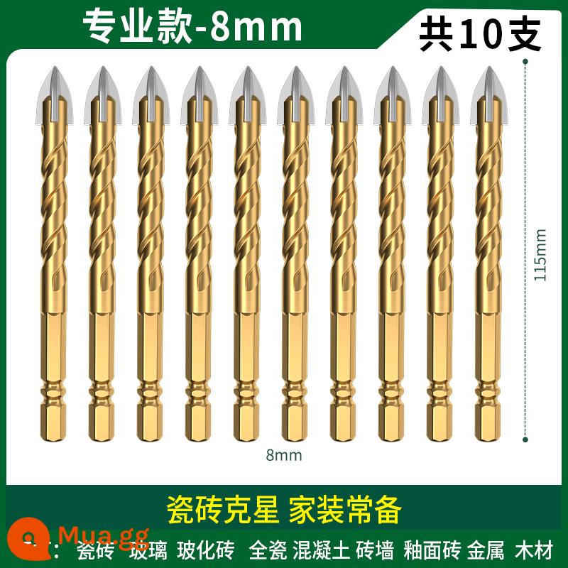 Mũi khoan ngói rừng xanh khoan bê tông đặc biệt khoan bốn cạnh hợp kim overlord tam giác 6 mm chéo rẽ xi măng - 8mm10pcs-phong cách chuyên nghiệp