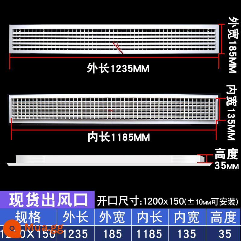 Điều hòa không khí trung tâm cửa gió lưới tản nhiệt gió tươi thông gió tùy chỉnh cửa gió vào và cửa gió hồi sưởi ống xả mui xe cửa hút gió - Cửa thoát khí 1200x150 cánh hai lớp có thể điều chỉnh