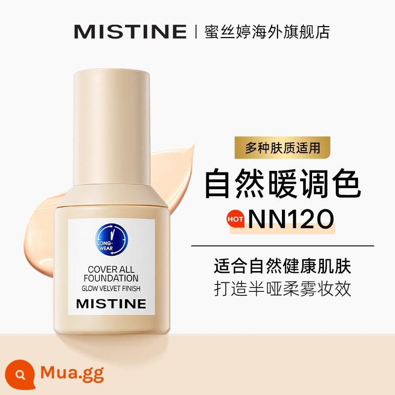 Kem nền dạng lỏng Mistine Honey SATINIQUE Small Blue Shield dành cho da khô dầu, nhẹ và trong suốt, chống nắng, che khuyết điểm, hút dầu, lâu trôi, không tẩy trang - #NN120[Lâu trôi MAX] Tông ấm tự nhiên