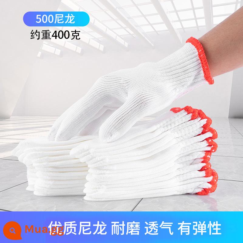 Găng tay bảo hiểm lao động sợi cotton găng tay lao động nylon trắng găng tay đen găng tay lao động dày chống trơn trượt chống mài mòn nam công trường xây dựng - 12 đôi nylon viền đỏ