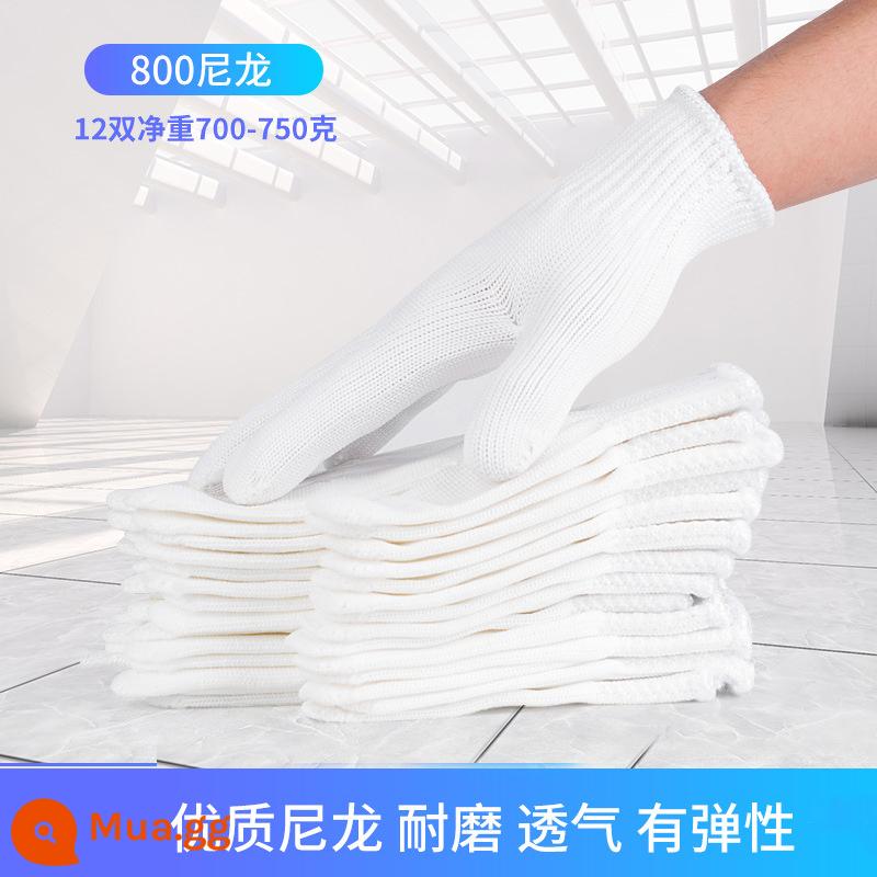 Găng tay bảo hiểm lao động sợi cotton găng tay lao động nylon trắng găng tay đen găng tay lao động dày chống trơn trượt chống mài mòn nam công trường xây dựng - 12 đôi nylon viền trắng