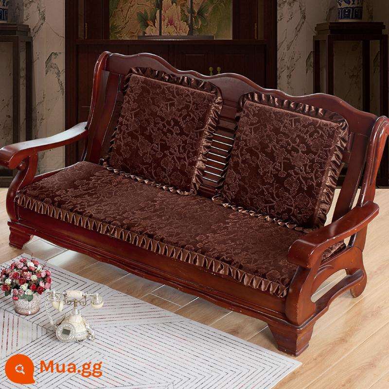 miễn phí vận chuyển mùa thu và mùa đông dày gỗ gụ sofa gỗ đệm sang trọng đệm đệm ghế sofa gỗ kết hợp chống trượt - Màu sô cô la màu cà phê nhung pha lê 3D