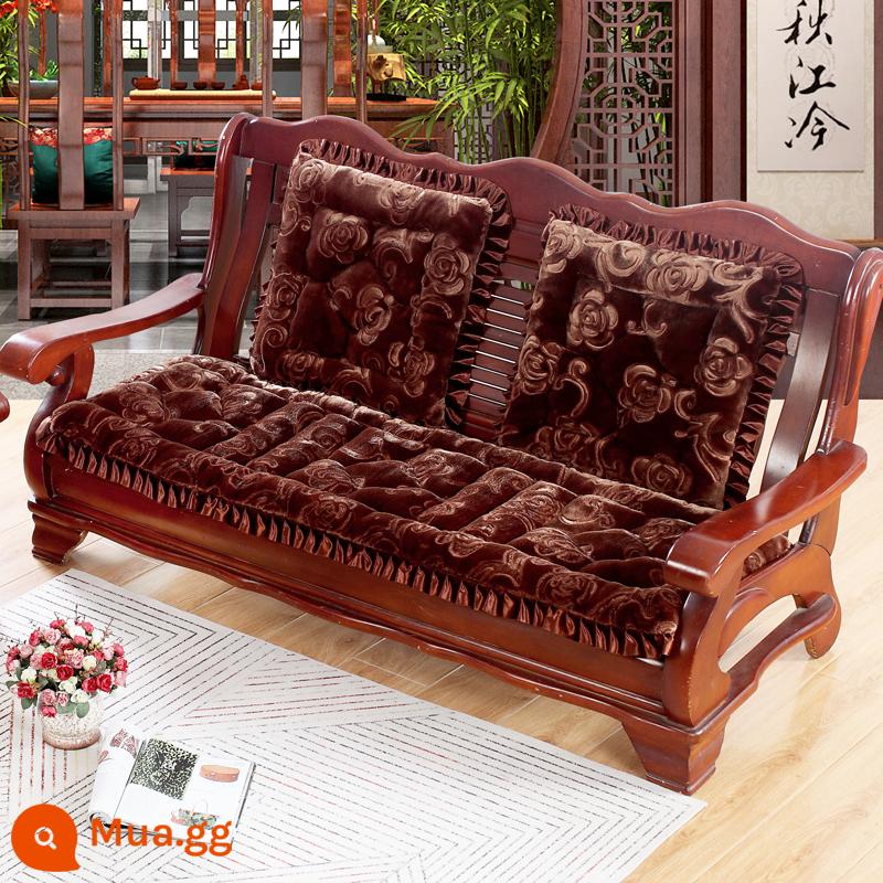 miễn phí vận chuyển mùa thu và mùa đông dày gỗ gụ sofa gỗ đệm sang trọng đệm đệm ghế sofa gỗ kết hợp chống trượt - màu cà phê hoa dâm bụt màu cà phê