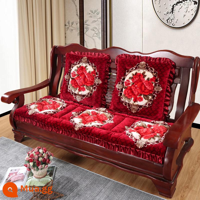 miễn phí vận chuyển mùa thu và mùa đông dày gỗ gụ sofa gỗ đệm sang trọng đệm đệm ghế sofa gỗ kết hợp chống trượt - Hoa nở màu đỏ