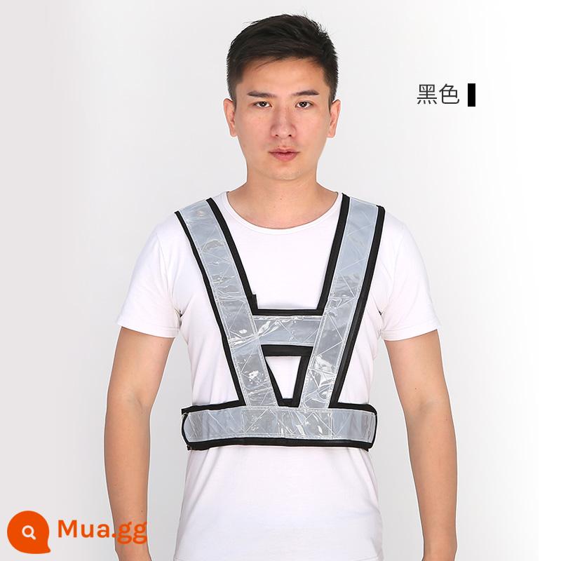 Áo phản quang Jiahu áo vest quần áo phản quang đi xe xây dựng hình chữ V quản lý giao thông đường bộ vest màu vàng và trắng có thể được in - Hình chữ V: vải đen sọc trắng