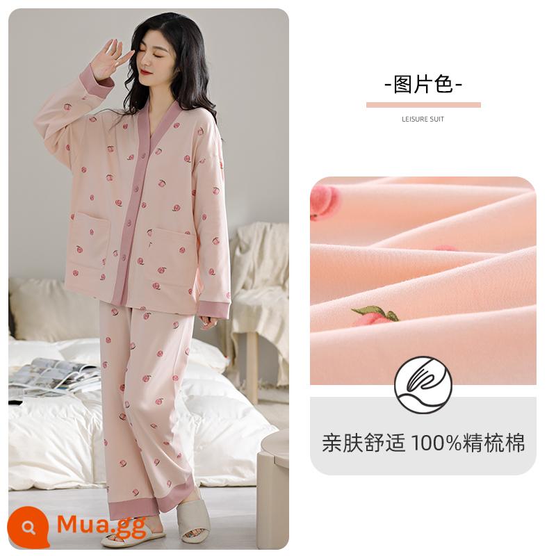 Bộ đồ ngủ người mèo nữ cotton nguyên chất phong cách xuân thu 2023 mới mùa thu dài tay phần mỏng có thể mặc ngoài bộ đồ phục vụ tại nhà - ZJ812087 (áo cardigan kiểu cổ chữ V)