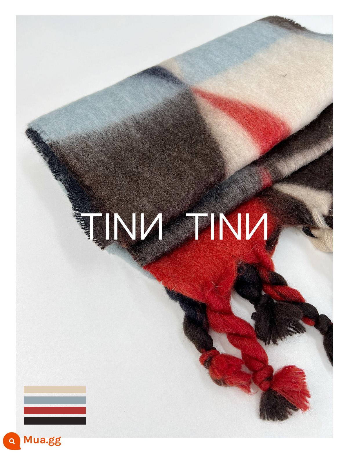 TINNTINN Hình Học Gradient Mohair In Không Đều Tua Rua Sang Trọng Cảm Thấy Khăn Choàng Khăn Lớn Ấm Áp - Giáng sinh (sẵn sàng giao hàng trong vài giây) đỏ, trắng và nâu