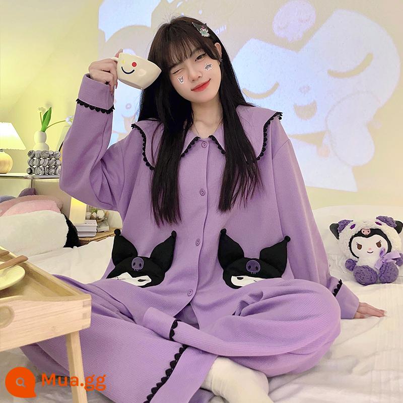 Bộ đồ ngủ nữ thu đông dài tay cotton nguyên chất xuân thu 2023 lưới mới phong cách hoạt hình màu đỏ bộ quần áo mặc ở nhà dễ thương - 23020