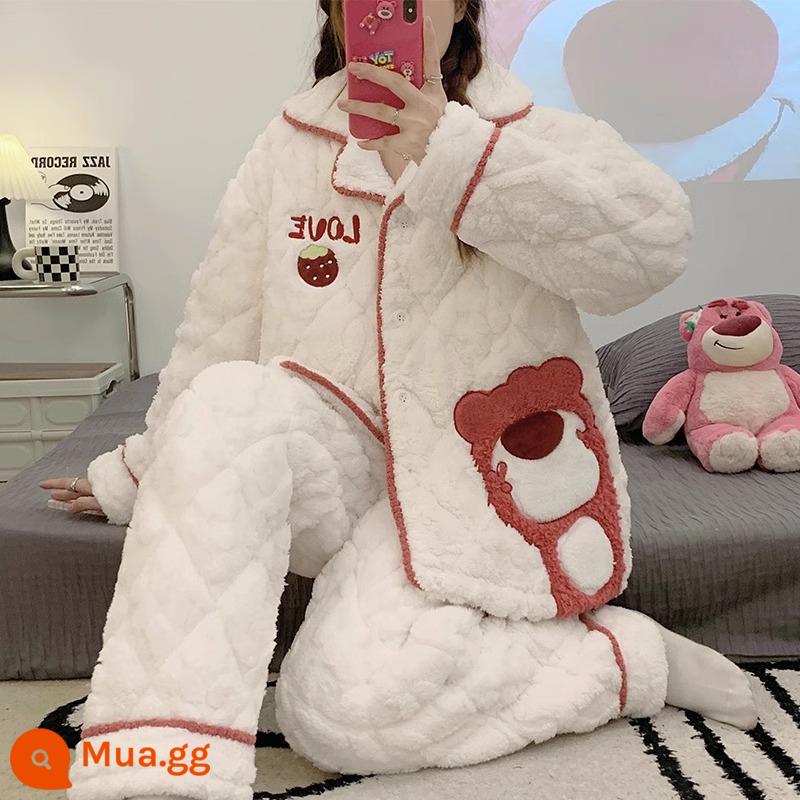 Mùa Đông Nhung San Hô 3 Lớp Cotton Bộ Đồ Ngủ Nữ Dày Ấm Plus Nhung Phù Hợp Với Dây Kéo Dép Nỉ Sweet Home Quần Áo - 22752 mới