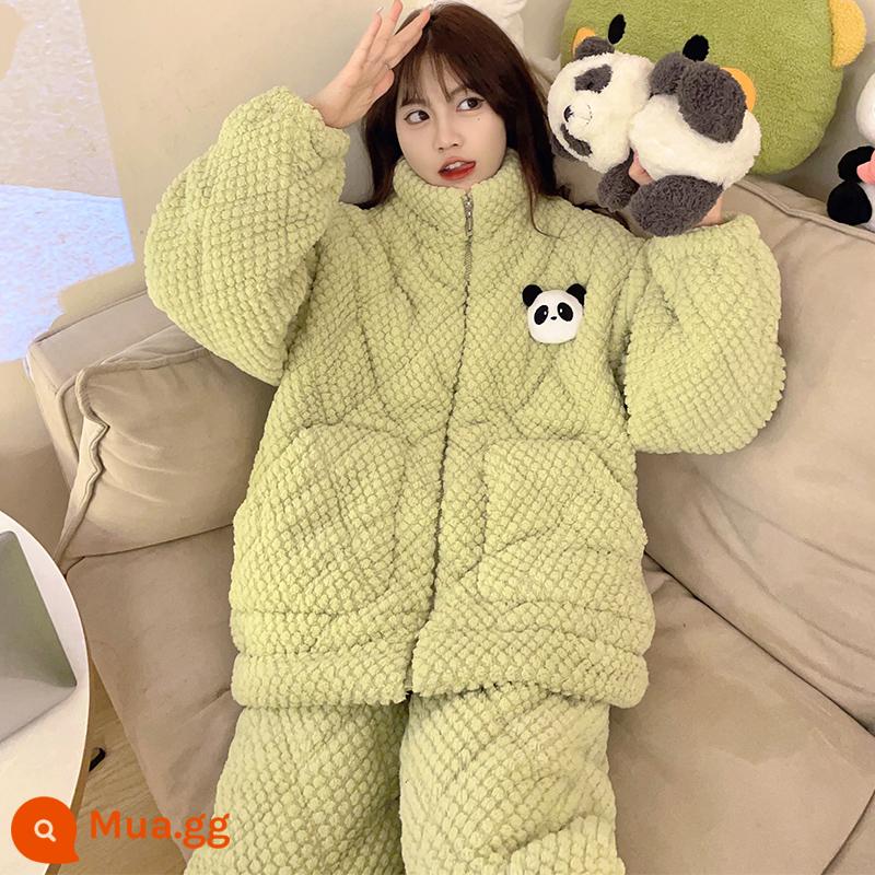 Mùa Đông Nhung San Hô 3 Lớp Cotton Bộ Đồ Ngủ Nữ Dày Ấm Plus Nhung Phù Hợp Với Dây Kéo Dép Nỉ Sweet Home Quần Áo - 83638