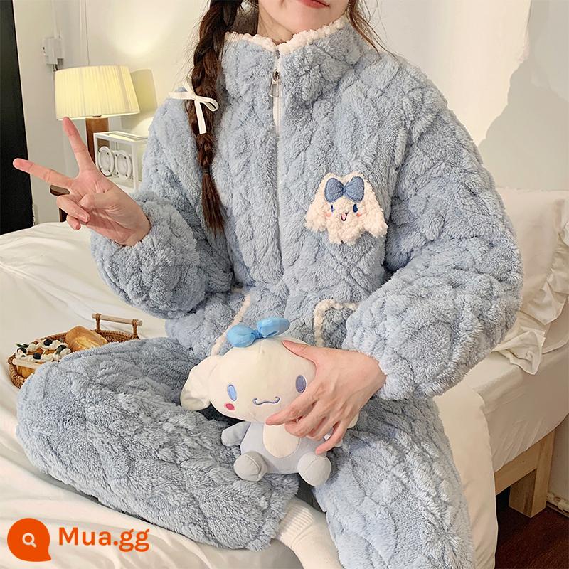 Mùa Đông Nhung San Hô 3 Lớp Cotton Bộ Đồ Ngủ Nữ Dày Ấm Plus Nhung Phù Hợp Với Dây Kéo Dép Nỉ Sweet Home Quần Áo - 4832