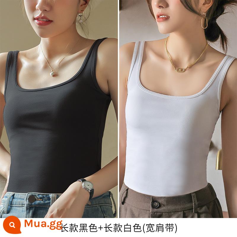 Yếm nữ mùa hè mặc trong có đệm ngực tích hợp áo ngực mặc ngoài màu trắng dáng dài cotton nguyên chất hở lưng đẹp - Bản dài màu đen + bản dài màu trắng (dây đeo vai rộng)