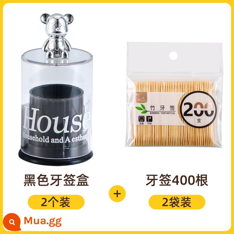Nhà Hộp Tăm Ins Gió Gấu Đựng Tăm Cá Tính Cao Cấp Hộp Tăm Bông Trái Cây Nĩa Hộp Bảo Quản Chỉ Nha Khoa Giá Đỡ - Gói 2 màu đen [bao gồm 400 tăm]