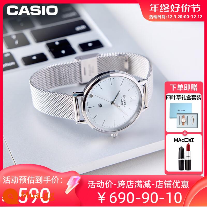 Đồng hồ CASIO nữ ánh sáng thời trang thích hợp ánh sáng sang trọng đơn giản khí chất đồng hồ thạch anh nữ vàng nhỏ 4539/4540 - 5.SHE-4539SM-2AUPR phiên bản hộp quà cỏ bốn lá