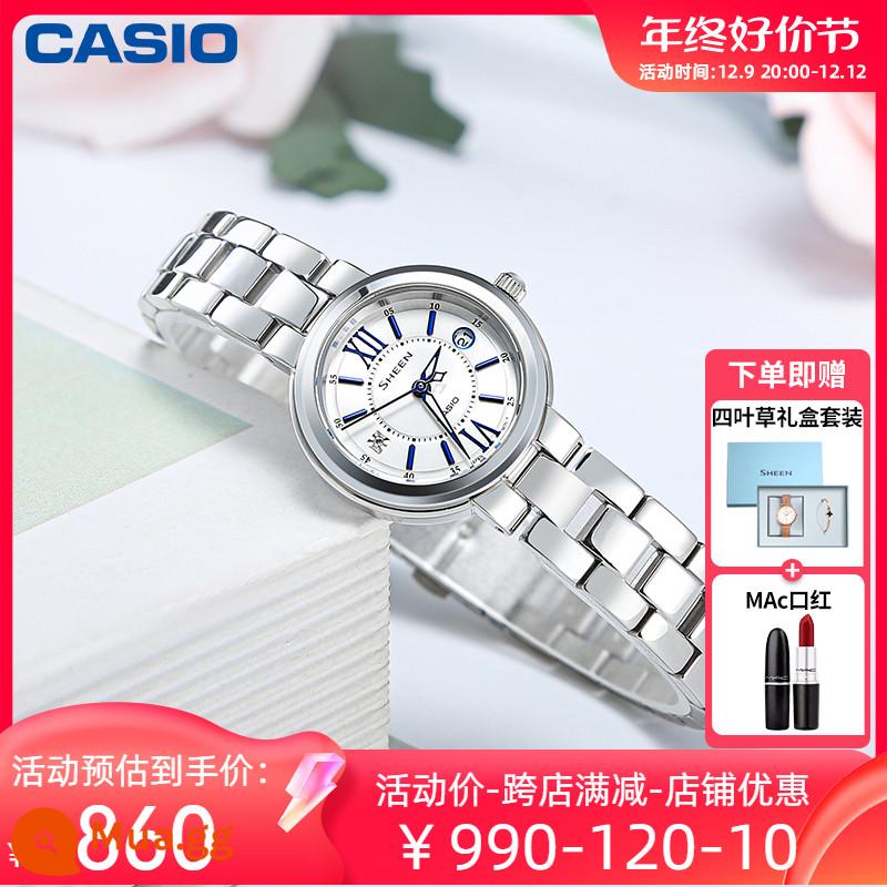 Đồng hồ CASIO nữ ánh sáng thời trang thích hợp ánh sáng sang trọng đơn giản khí chất đồng hồ thạch anh nữ vàng nhỏ 4539/4540 - 12.SHE-4528D-7AUPR phiên bản hộp quà cỏ bốn lá