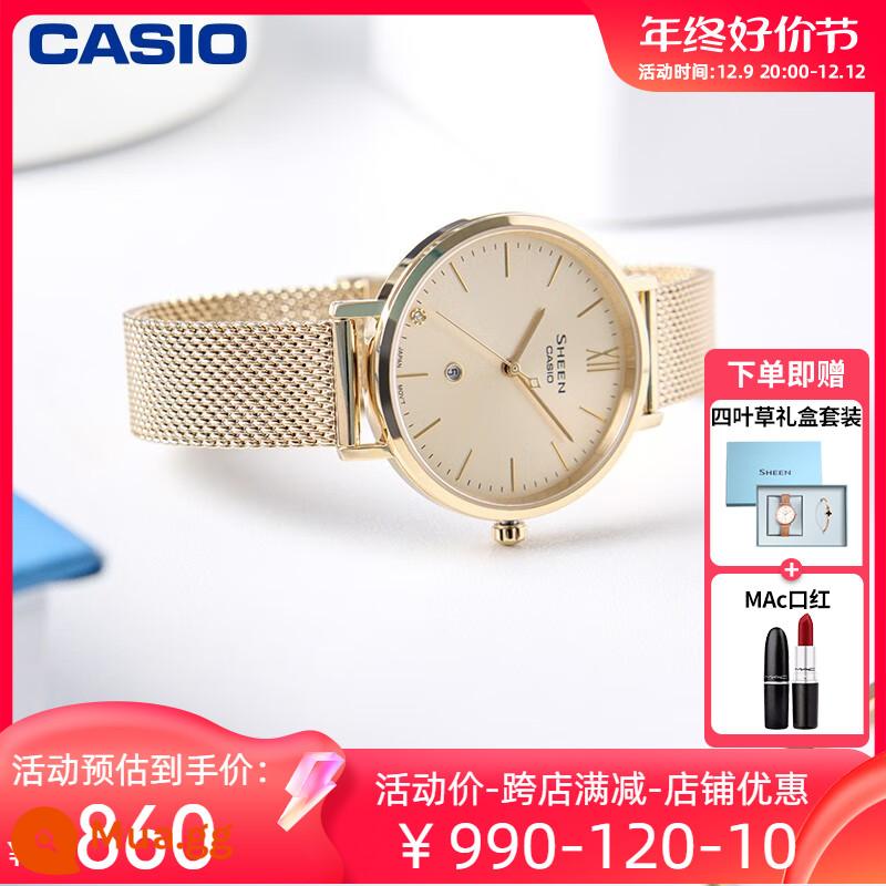 Đồng hồ CASIO nữ ánh sáng thời trang thích hợp ánh sáng sang trọng đơn giản khí chất đồng hồ thạch anh nữ vàng nhỏ 4539/4540 - 16.SHE-4539GM-9AUPR phiên bản hộp quà cỏ bốn lá