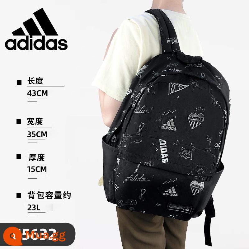 Balo adidas chính hãng Balo adidas dung tích lớn ba lô siêu nhẹ nữ học sinh cấp 3 cặp nam cấp 2 - [Dòng in thời thượng] IJ5632 Đen đa năng