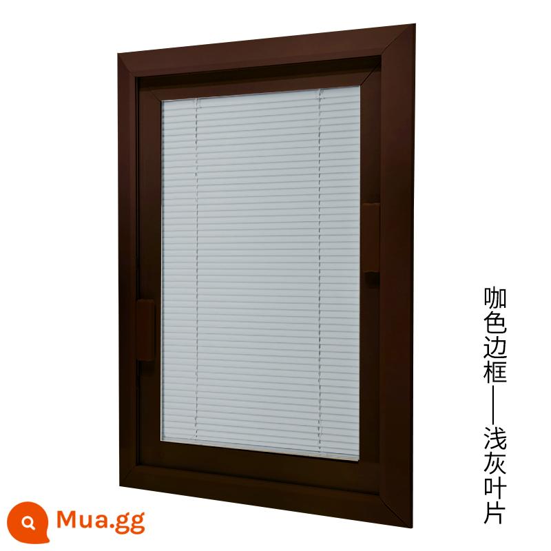 LOUVER LOUVER ALUMINUM Hợp kim được xây dựng -Trong một cửa kính bằng kính phòng trang điểm văn phòng trang điểm mở cửa rèm cửa - Khung nâu-lá xám nhạt