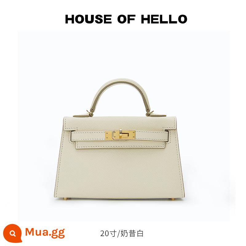 HOUSEOFHELLO nhái mini Kelly bag da thật cao cấp niche thiết kế đeo chéo nhẹ sang trọng Kelly bag - [Sữa lắc trắng] Khóa vàng/20 inch (Phiên bản nâng cấp)