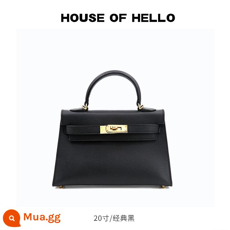 HOUSEOFHELLO nhái mini Kelly bag da thật cao cấp niche thiết kế đeo chéo nhẹ sang trọng Kelly bag - [Đen cổ điển] Khóa vàng/20 inch (Phiên bản nâng cấp)