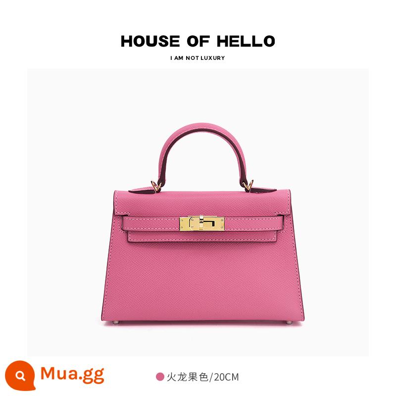 HOUSEOFHELLO nhái mini Kelly bag da thật cao cấp niche thiết kế đeo chéo nhẹ sang trọng Kelly bag - [Màu thanh long] Khóa vàng/20 inch (Phiên bản nâng cấp)