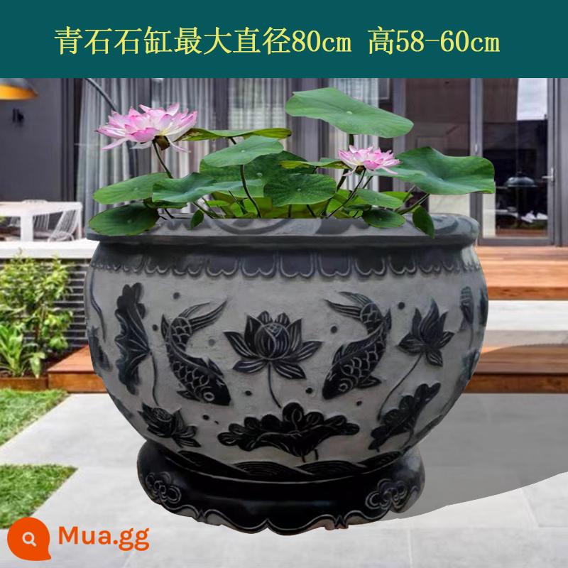 Bluestone Pot Pot Fish Tank Imites Antique Stone Khắc Lotus Fish Vòng tròn Courtyard Tank Stone Tank Stone Water Tank Nater Stone Pot Water Water - Phù điêu Bluestone cổ điển 80cm chưa bao gồm phí vận chuyển