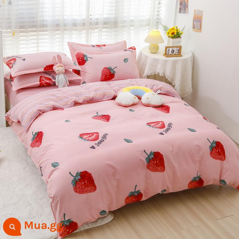 Phong Cách Bắc Âu Iing Bộ 4 Cotton Nguyên Chất Dày 100 Vỏ Chăn Giường Ký Túc Xá Sinh Viên Chần Gòn 3 Giường - Barbie Dâu DG