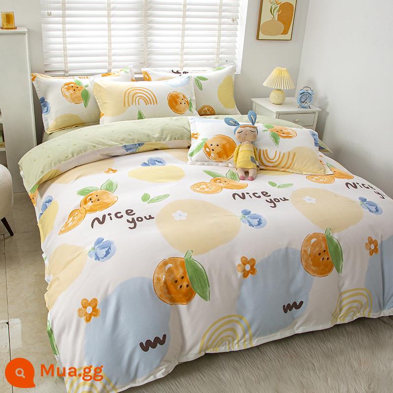 Phong Cách Bắc Âu Iing Bộ 4 Cotton Nguyên Chất Dày 100 Vỏ Chăn Giường Ký Túc Xá Sinh Viên Chần Gòn 3 Giường - Kaki Cam Ngọt DG