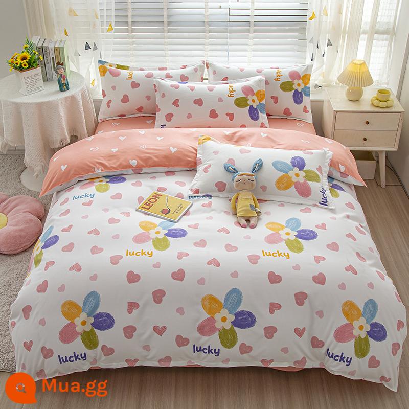 Phong Cách Bắc Âu Iing Bộ 4 Cotton Nguyên Chất Dày 100 Vỏ Chăn Giường Ký Túc Xá Sinh Viên Chần Gòn 3 Giường - Hoa đầy màu sắc màu xám nhạt DG