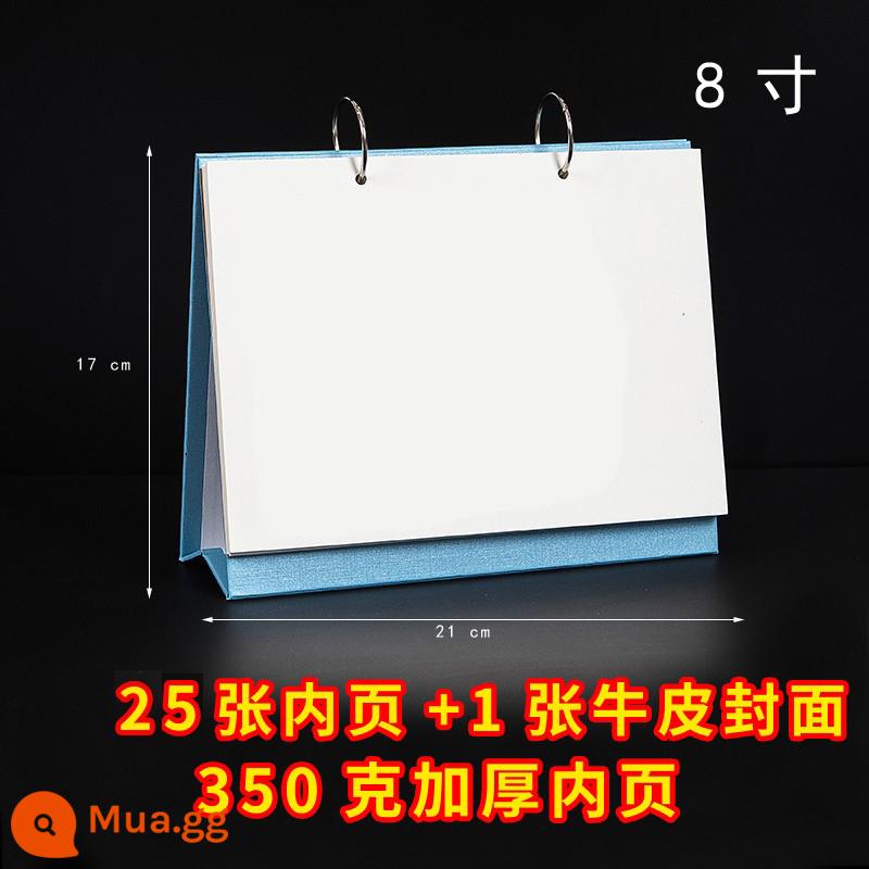 Lịch để bàn trống lịch thủ công tiểu học cuộc sống trang DIY hàng năm lịch vẽ tay lưới bán thành phẩm nguyên liệu sản xuất - Trống 8 inch ---- Màu xanh 25 + 1 tờ 350g trang bên trong dày