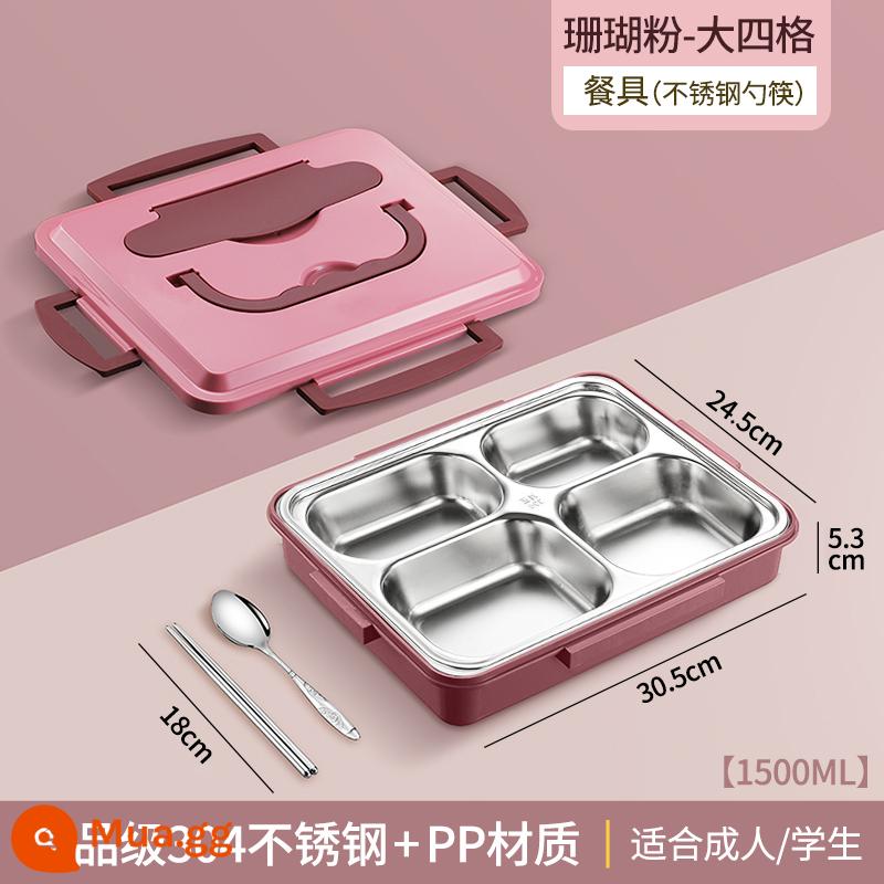 Bảo quản tươi và cách nhiệt Bento Box Box Công nhân Hộp sưởi Hộp ăn trưa của sinh viên Đặt lò vi sóng tách thức ăn nhanh - Size lớn - hồng san hô 4 ngăn (miễn phí bộ đồ ăn)