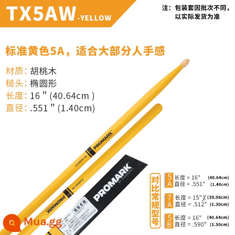 Dùi trống ProMark Drum Stick 5A/7A/5B American Walnut Signature Drum TX5AW Jazz Drum Hammer - 5A màu vàng TX5AW-YELLOW