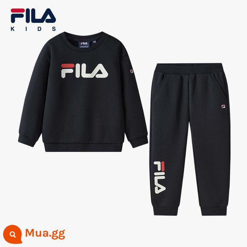 FILA Fila nhung trẻ em thể thao 2023 mới thu đông bé trai và bé gái Áo thun dày quần quần áo mùa thu đông - [Phong cách lông cừu] Legend Blue-QNV