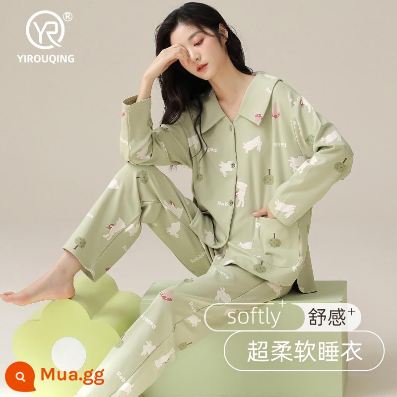 Bộ đồ ngủ cho nữ xuân thu 2023 mới cotton nguyên chất dài tay cỡ lớn kiểu công chúa có thể mặc bên ngoài quần áo ở nhà phù hợp với phong cách mỏng mùa thu - 20951