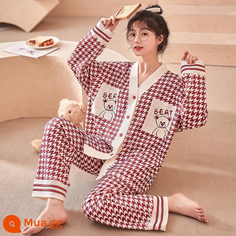 Bộ đồ ngủ cho nữ xuân thu 2023 mới cotton nguyên chất dài tay cỡ lớn kiểu công chúa có thể mặc bên ngoài quần áo ở nhà phù hợp với phong cách mỏng mùa thu - 91247