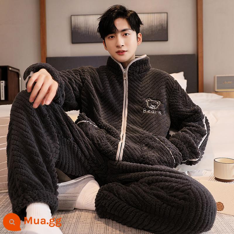 Coral Velvet Pyjamas nam cộng với nhung mùa đông dày đặc mẫu Zebra Pill Flat Pill Boys 'Home quần áo Trang chủ - （XL66501）