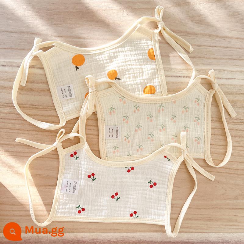 3 Gói Yếm Quai Vuông Cho Bé Sơ Sinh Nguyên Chất Cotton Dây Yếm Chống Thấm Nước Cho Bé Thắt Nước Bọt Khăn - Xuân hè gạc mỏng 4 lớp, dòng nhỏ màu cam, yếm dây 3 dây