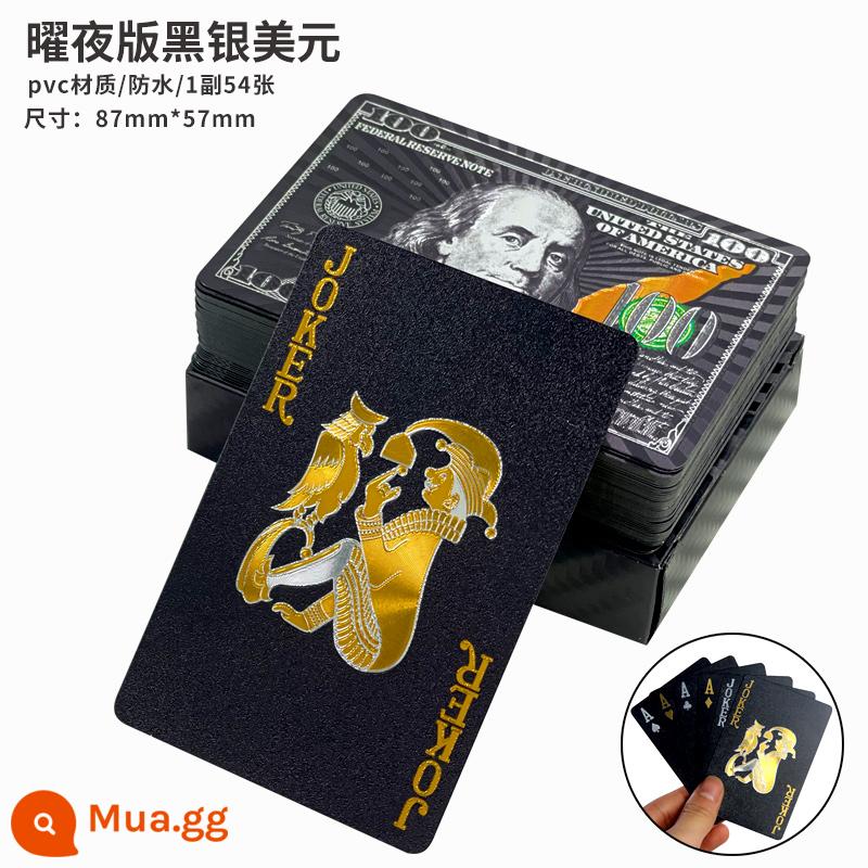 Vàng chơi bài nhựa PVC xi không thấm nước sáng tạo bạo chúa địa phương vàng kim loại bài poker lá vàng giao hàng hộp gỗ - đô la bạc đen