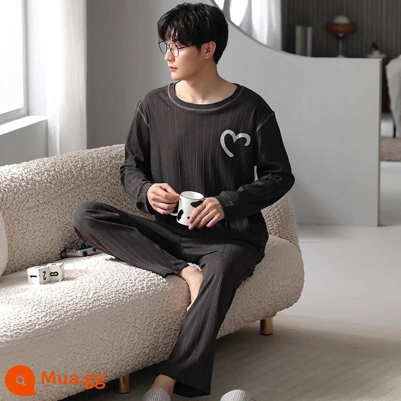 Pure Cotton Pyjamas Mùa xuân nam và mùa thu dài -thanh niên lớn kích thước lớn của trường trung học - 41635Nam