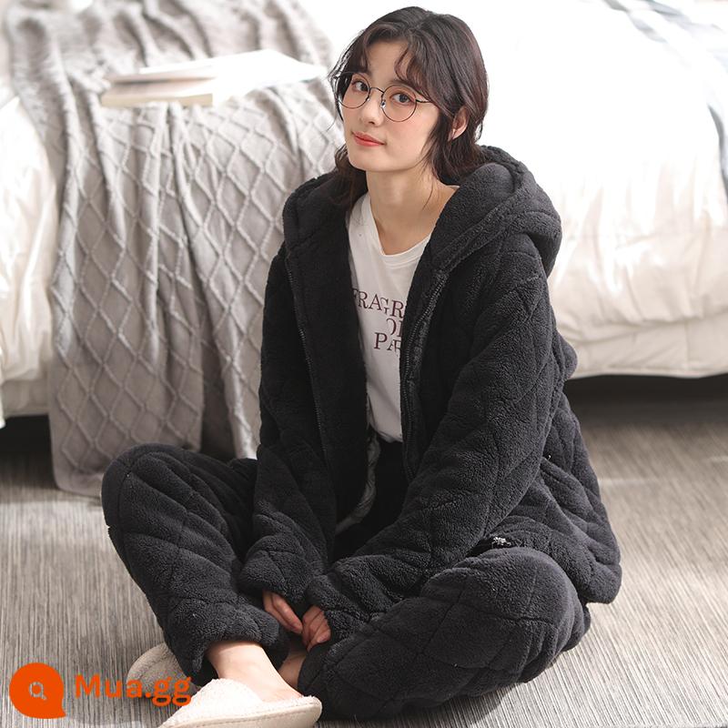 Pyjamas Women's Autumn and Winter Coral Velvet ba -layer Cotton Dass - JW75704 (chăn bông ba lớp)