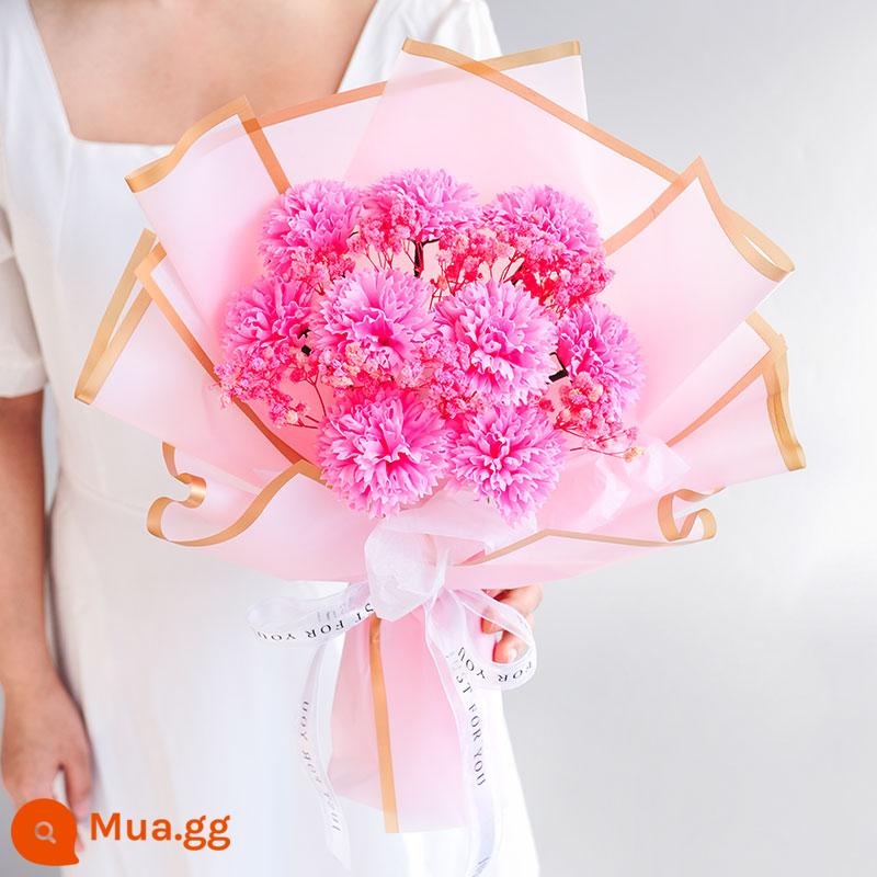 Bó hoa khô Gypsophila đá bào hoa hồng xà phòng hoa mô phỏng hoa tặng sinh nhật bạn gái ngày lễ tình nhân - 9 hoa cẩm chướng hồng