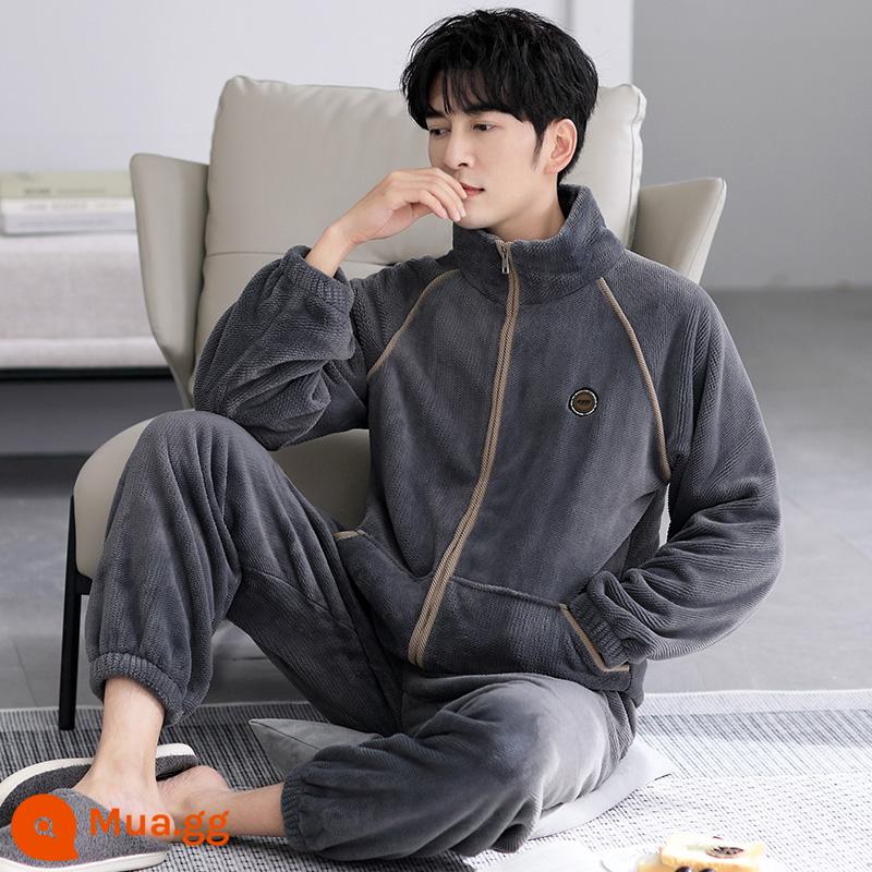 Bộ đồ ngủ nam mùa đông san hô nỉ dày cộng với nhung nam thu đông flannel nam size lớn thường mùa đông mặc nhà - 8842 Muyun Grey