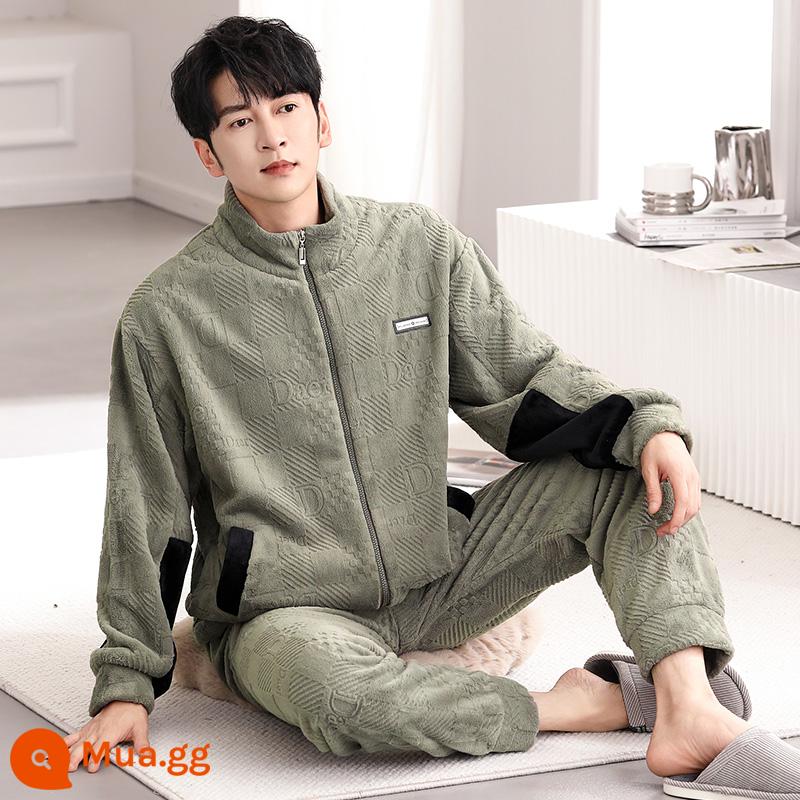 Bộ đồ ngủ nam mùa đông san hô nỉ dày cộng với nhung nam thu đông flannel nam size lớn thường mùa đông mặc nhà - 82366 thông sương xanh