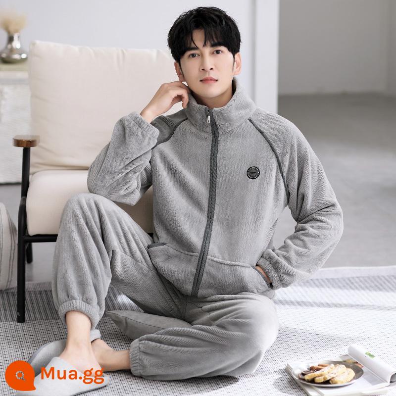 Bộ đồ ngủ nam mùa đông san hô nỉ dày cộng với nhung nam thu đông flannel nam size lớn thường mùa đông mặc nhà - 8843 màu xám ấm