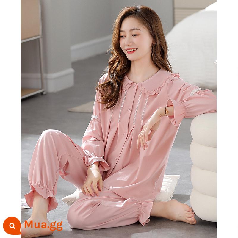 Bộ đồ ngủ nữ xuân thu cotton nguyên chất tay dài thu đông nữ thu đông 2022 mẫu mới thu đông mỏng phục vụ tại nhà - 620 hồng san hô