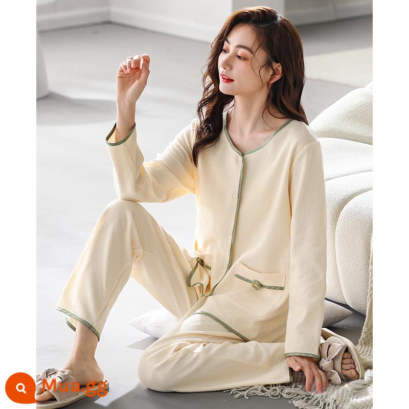 Bộ đồ ngủ nữ xuân thu cotton dài tay nữ thu đông 2022 cotton mới thu đông cao cấp dịch vụ tận nhà - 83086 mơ dừa