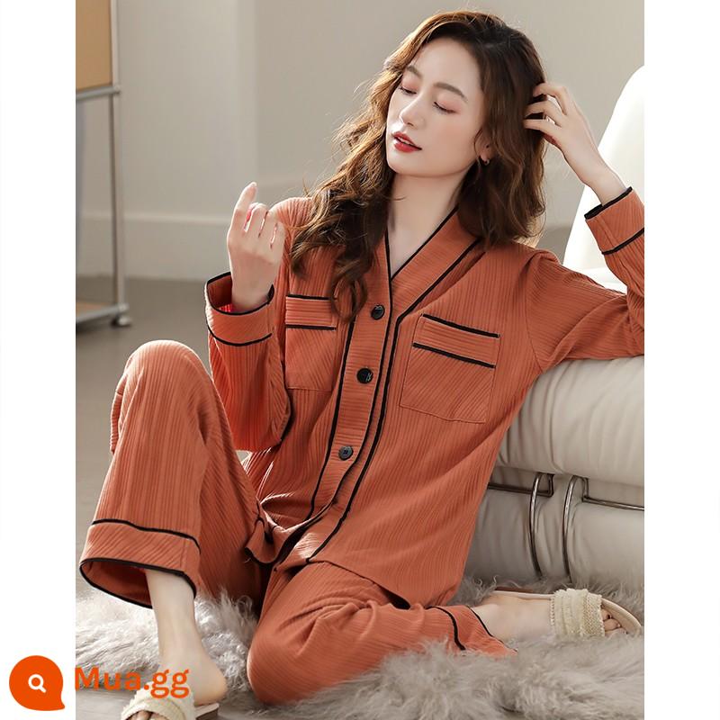 Bộ đồ ngủ nữ xuân thu cotton dài tay nữ thu đông 2022 cotton mới thu đông cao cấp dịch vụ tận nhà - 9276 cam lúa mì