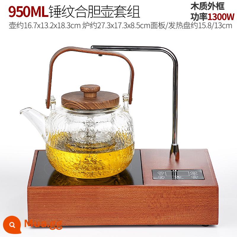 Chịu Nhiệt Độ Cao Cao Ấm Trà Thủy Tinh Borosilicate Pha Lê Đen Lò Pha Trà Hộ Gia Đình Bộ Trà Bộ Dày Chùm Ấm Đun Nước - Bếp gốm thủy điện gỗ óc chó + ấm đun nước mật 468