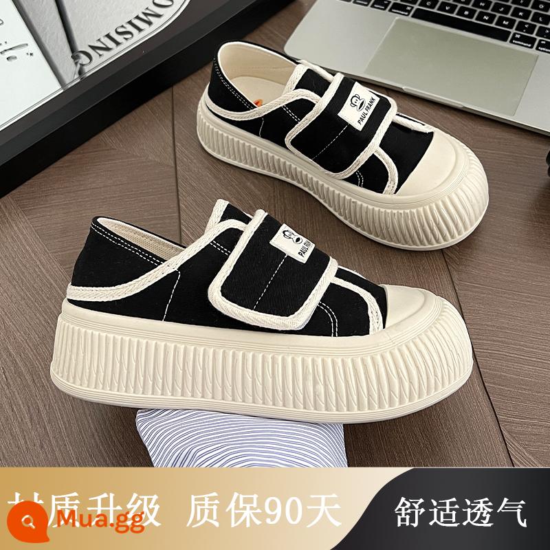 Miệng khỉ mùa hè giày vải slip-on thoáng khí giày nữ 2023 giày vải phong cách mùa hè mới xuân thu đế dày nửa dép - Đen [mẫu nâng cấp]