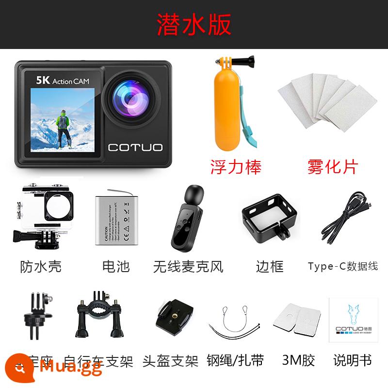 Chitu 5K Camera Thể Thao Lái Xe Máy Đầu Ghi Chống Rung Mũ Bảo Hiểm Đi Câu Cá Chống Nước Ngón Tay Cái Camera - Phiên bản lặn